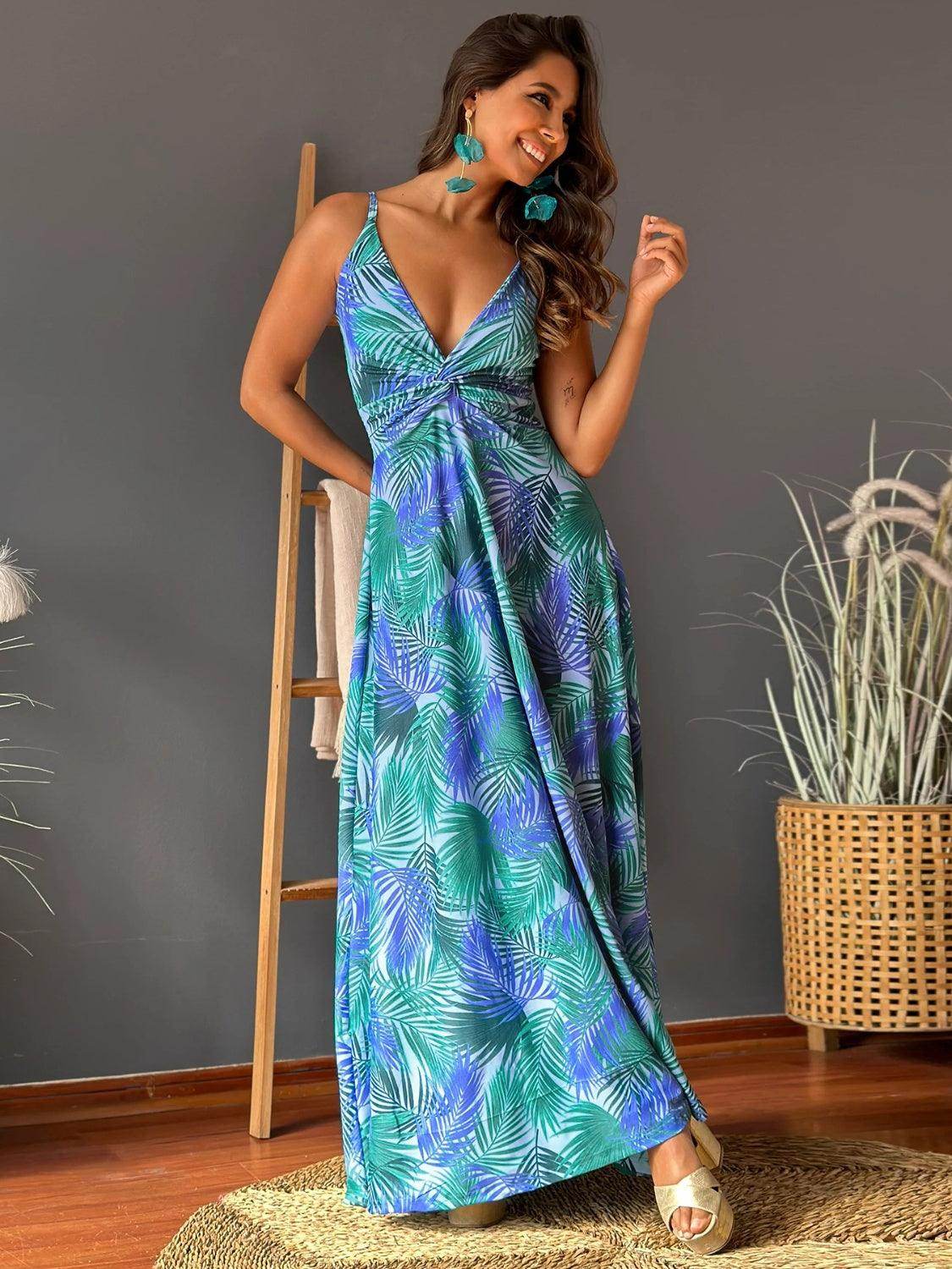Twisted Printed V - Neck Cami Dress - StyleLure