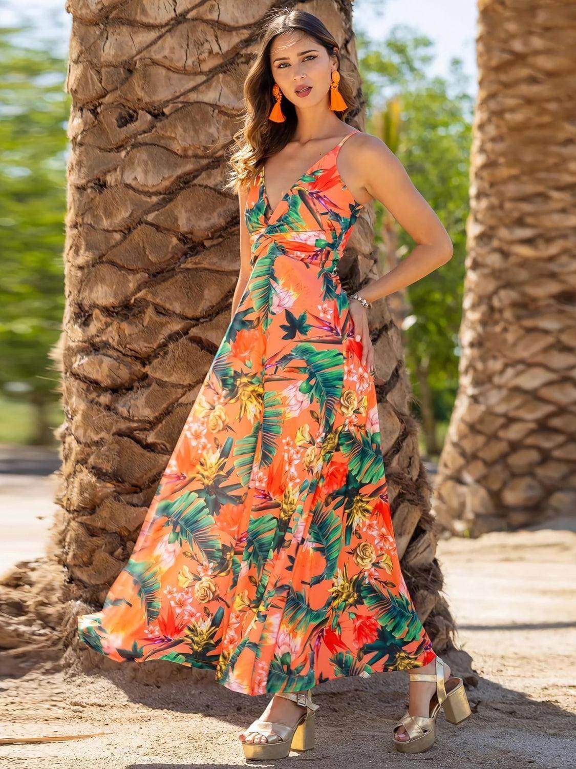 Twisted Printed V - Neck Cami Dress - StyleLure