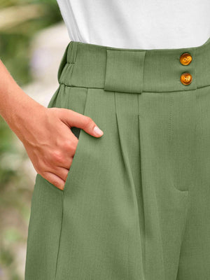 Two Button Wide Waistband Shorts - StyleLure