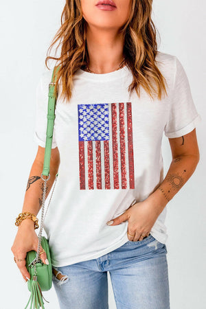 US Flag Round Neck Short Sleeve T-Shirt - StyleLure