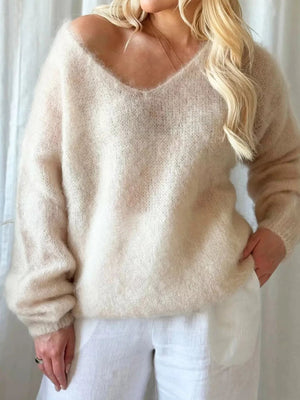 V - Neck Dropped Shoulder Sweater - StyleLure