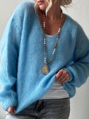 V - Neck Dropped Shoulder Sweater - StyleLure