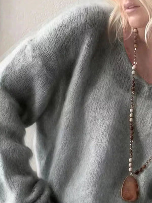 V - Neck Dropped Shoulder Sweater - StyleLure