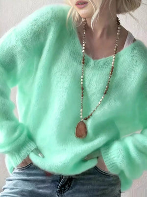 V - Neck Dropped Shoulder Sweater - StyleLure