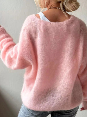 V - Neck Dropped Shoulder Sweater - StyleLure