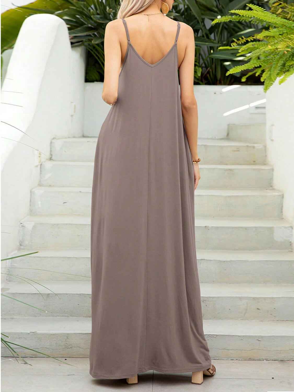 V - Neck Maxi Cami Dress with Pockets - StyleLure