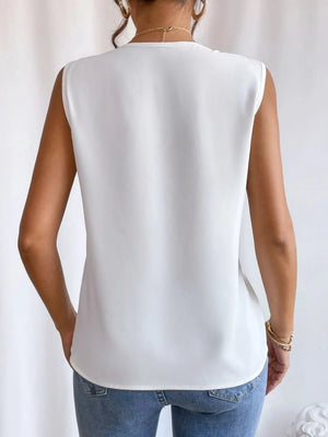 V - Neck Pleated Sleeveless Cami Tank Top - StyleLure