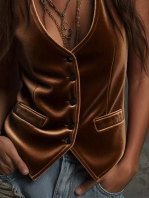 Velvet Button - Down Vest Coat - StyleLure
