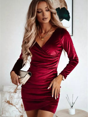 Velvet Ruched Bodycon Mini Dress - StyleLure