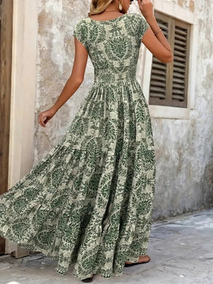 Vintage Floral Cap Sleeve Maxi Dress - StyleLure