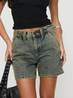 Washed High Rise Denim Shorts - StyleLure