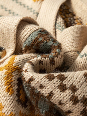 Western Pattern Knitted Button V Neck Cardigan Sweater - StyleLure