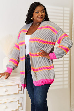 Woven Right Ribbed Long Sleeve Cardigan - StyleLure