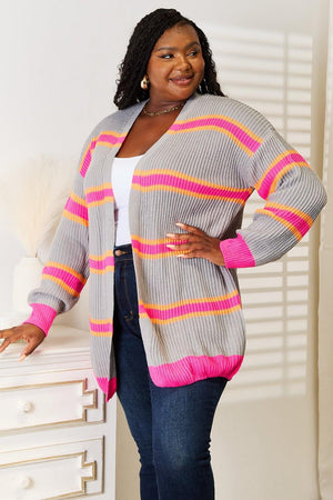 Woven Right Ribbed Long Sleeve Cardigan - StyleLure