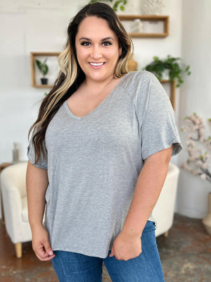 Basic Bae Full Size Bamboo Slit V-Neck Short Sleeve T-Shirt - StyleLure