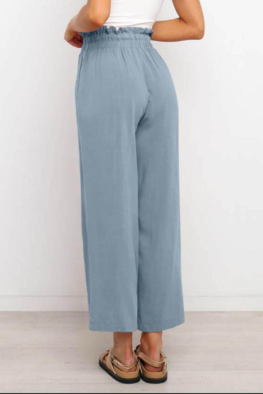 Drawstring Paperbag Waist Wide Leg Pants - StyleLure