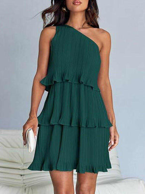 Layered Single Shoulder Mini Dress - StyleLure