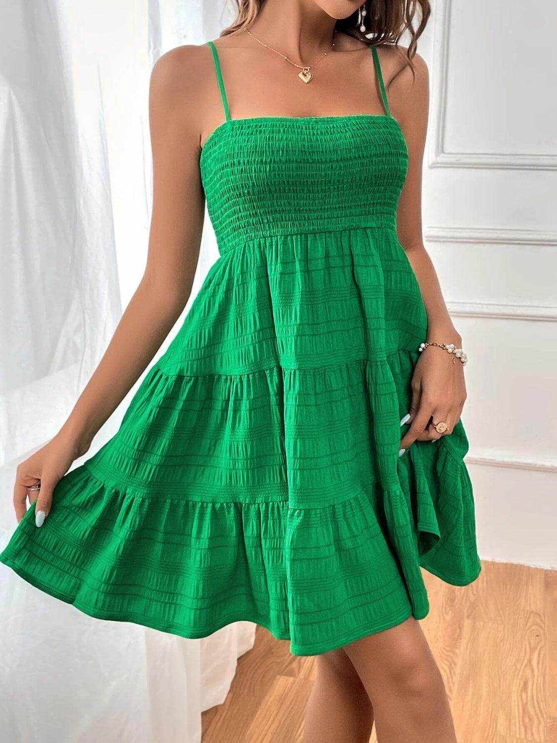 Smocked Tiered Sleeveless Mini Dress - StyleLure