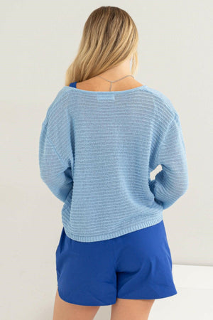 HYFVE V-Neck Stripe Texture Long Sleeve Top - StyleLure