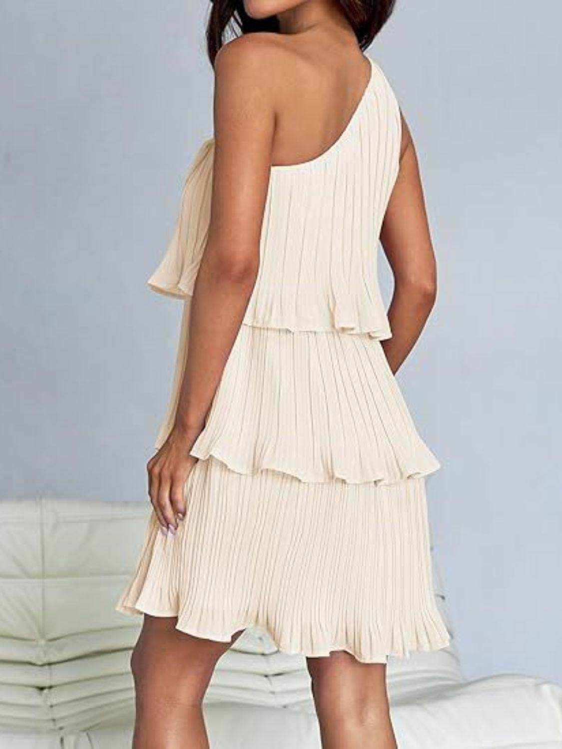 Layered Single Shoulder Mini Dress - StyleLure