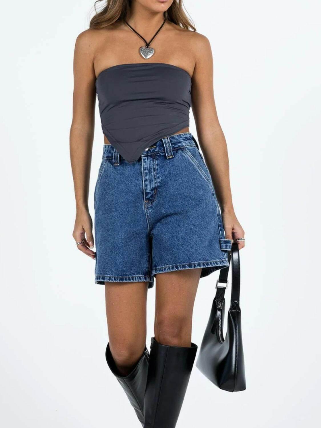 Washed High Rise Denim Shorts - StyleLure