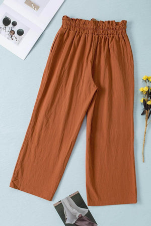 Drawstring Paperbag Waist Wide Leg Pants - StyleLure