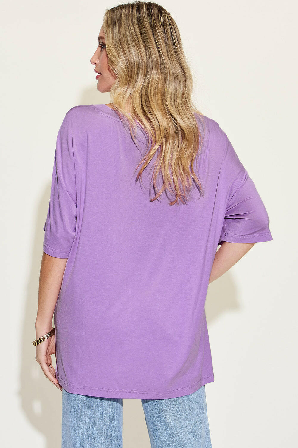 Basic Bae Full Size Bamboo V-Neck Drop Shoulder T-Shirt - StyleLure