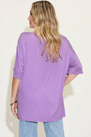 Basic Bae Full Size Bamboo V-Neck Drop Shoulder T-Shirt - StyleLure