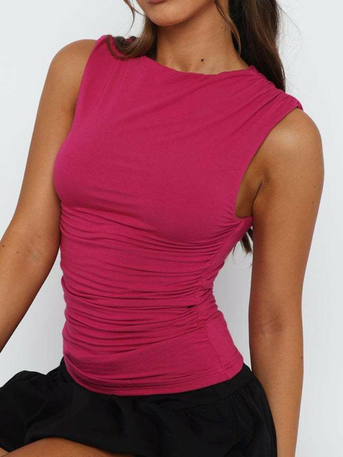 Ruched Round Neck Tank - StyleLure