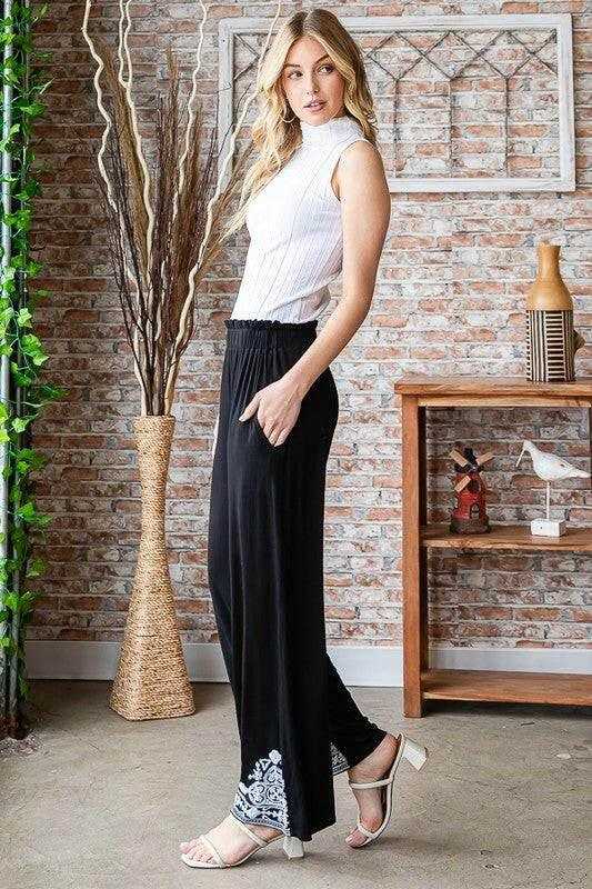 Heimish Full Size Solid Damask Casual Pants Plus Size - StyleLure
