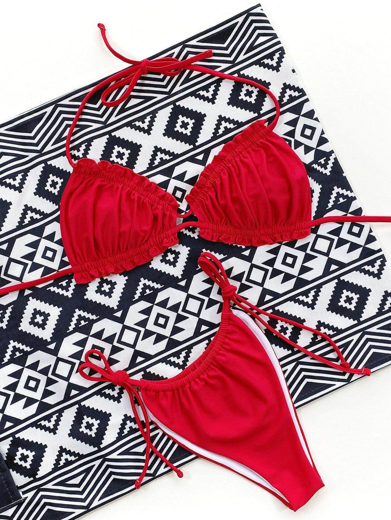 Frill Trill Halter Neck Bikini Set - StyleLure