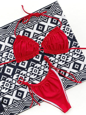 Frill Trill Halter Neck Bikini Set - StyleLure