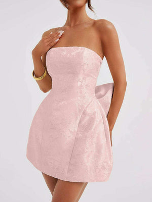 Lace-Up Sleeveless Satin Mini Dress with Bow - StyleLure