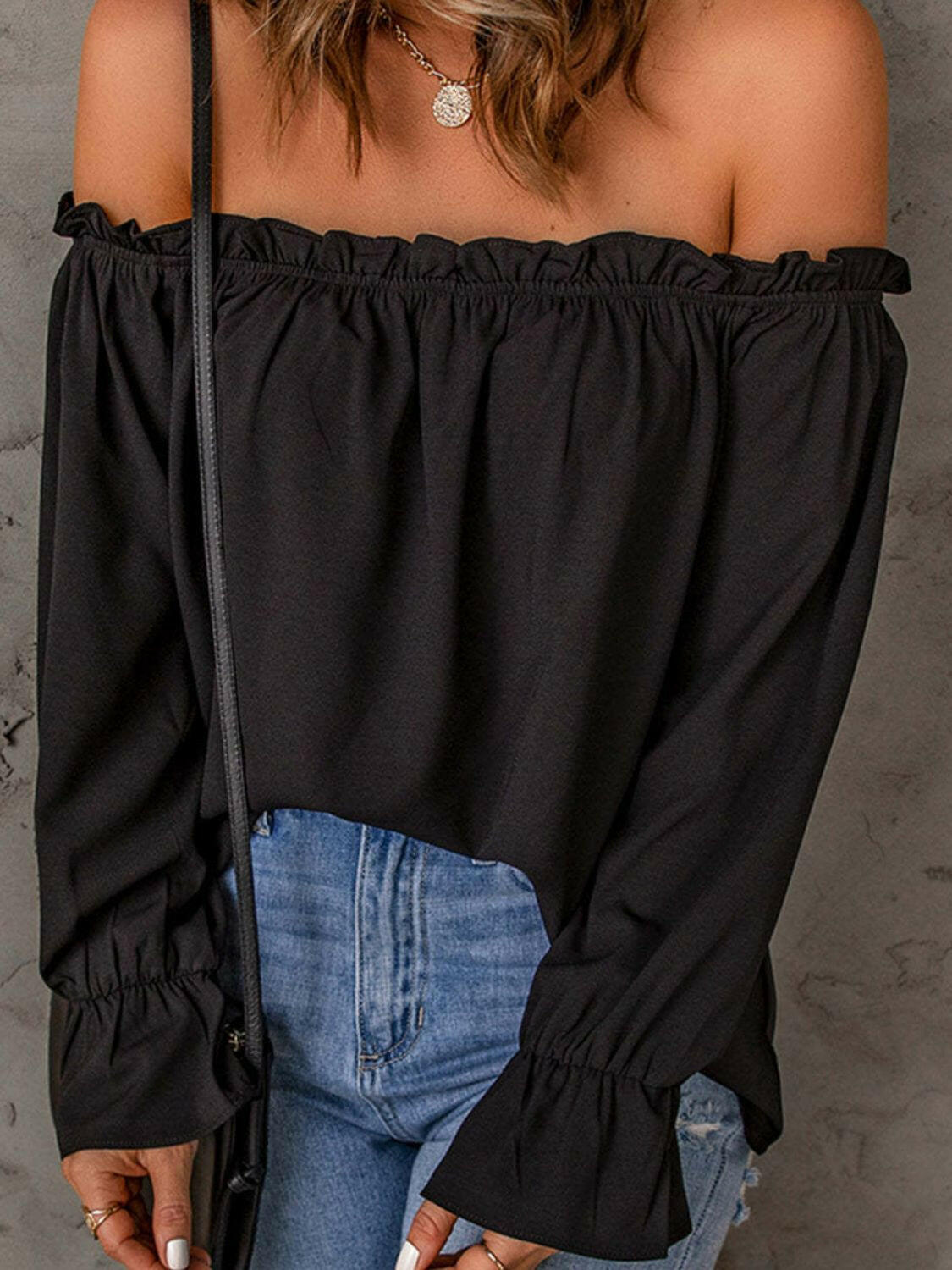 Off-Shoulder Flounce Sleeve Blouse - StyleLure