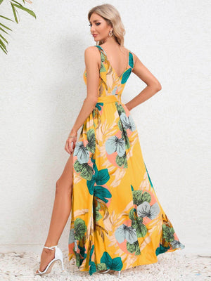 Slit Tied Printed Surplice Dress - StyleLure
