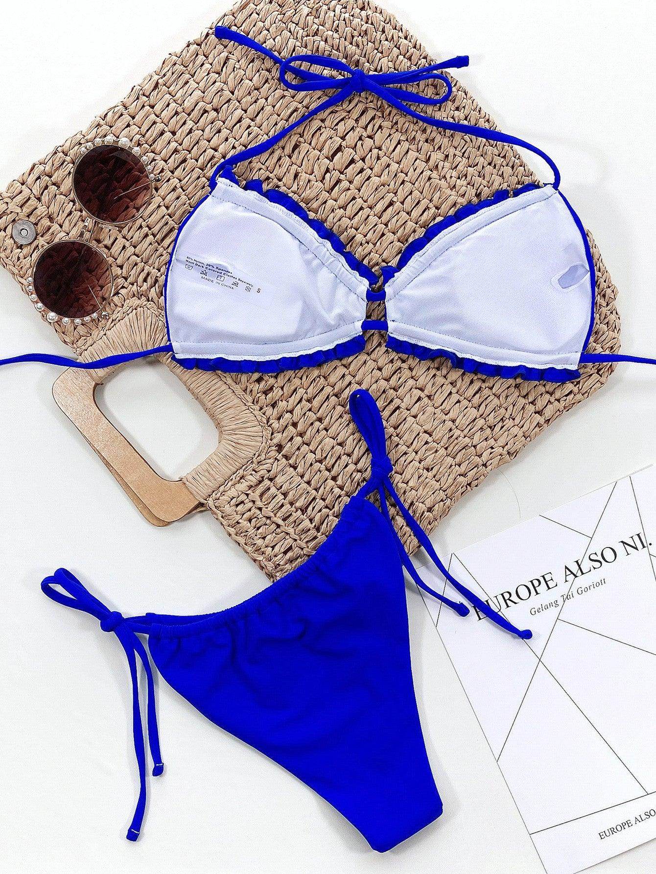 Frill Trill Halter Neck Bikini Set - StyleLure