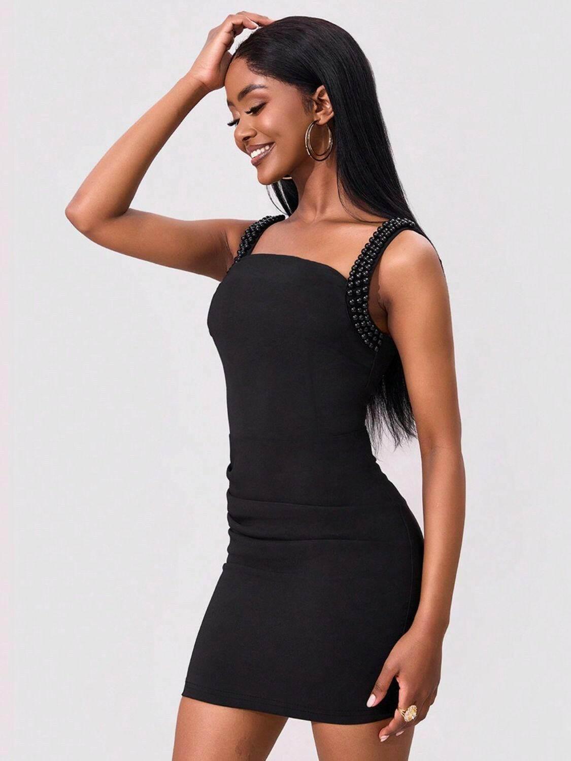 Bead Trim Wide Strap Wrap Dress - StyleLure