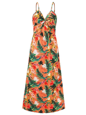 Twisted Printed V-Neck Cami Dress - StyleLure