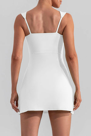 Square Neck Sleeveless Slit Mini Active Dress - StyleLure