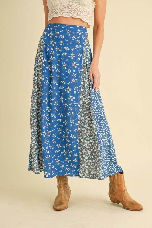 Aemi + Co Floral Elastic Waist Maxi Skirt - StyleLure