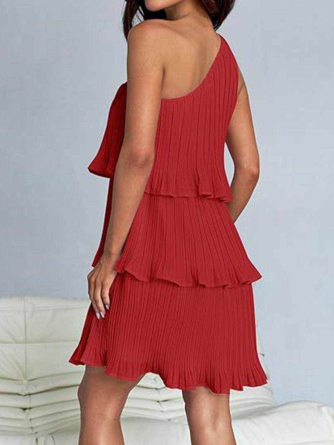 Layered Single Shoulder Mini Dress - StyleLure