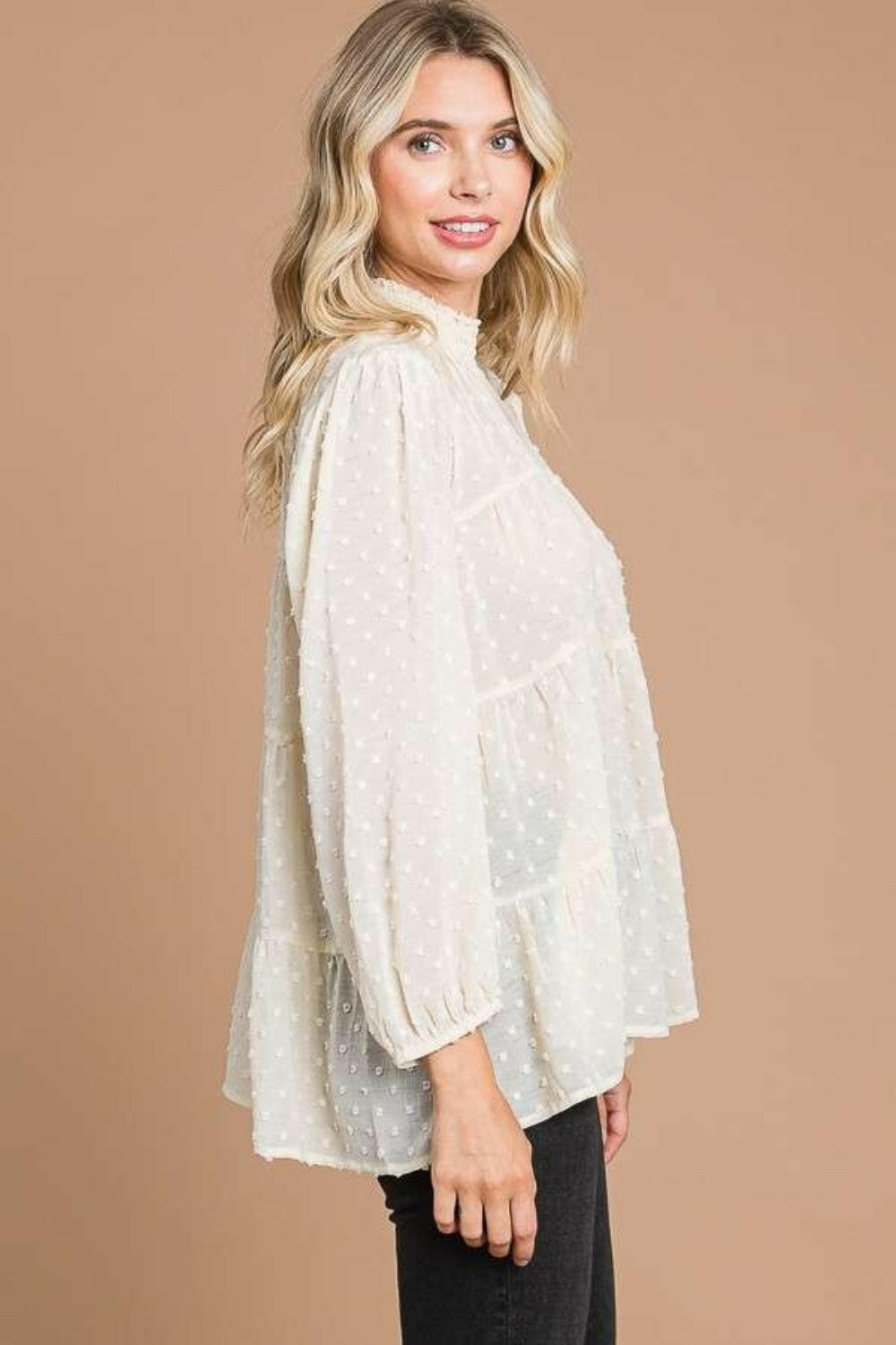 Culture Code Full Size Swiss Dot Smocked Mock Neck Blouse Plus Size - StyleLure