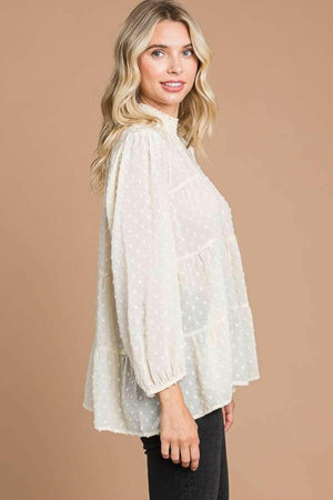 Culture Code Full Size Swiss Dot Smocked Mock Neck Blouse Plus Size - StyleLure