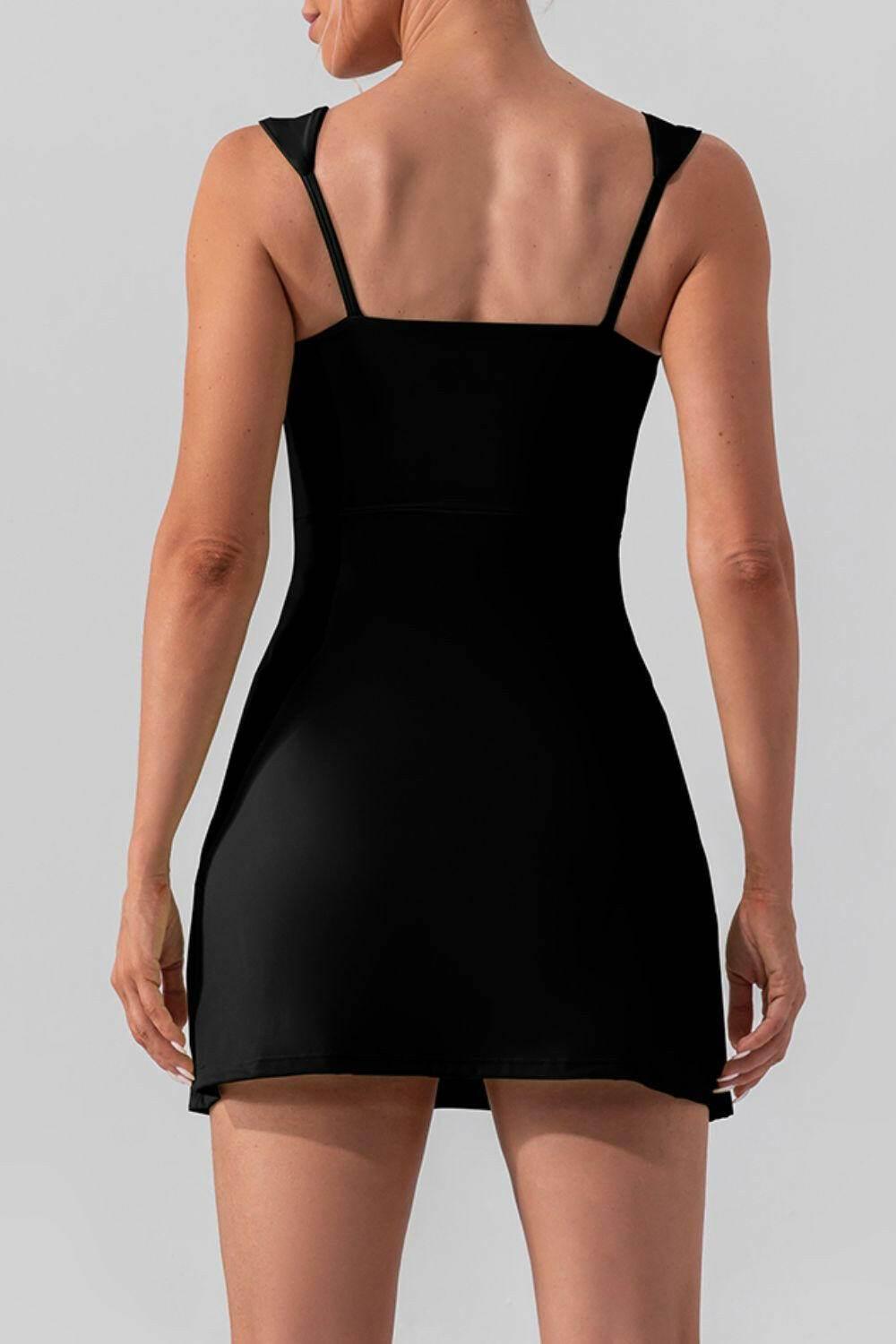 Square Neck Sleeveless Slit Mini Active Dress - StyleLure
