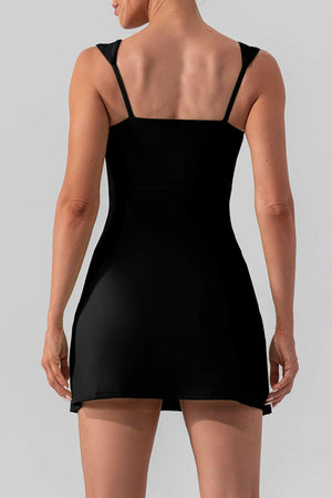 Square Neck Sleeveless Slit Mini Active Dress - StyleLure