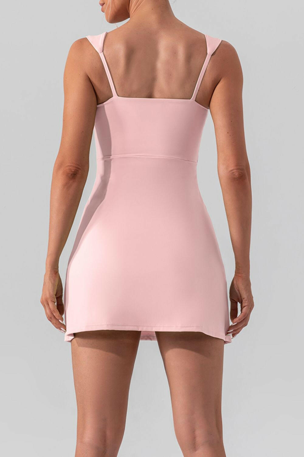 Square Neck Sleeveless Slit Mini Active Dress - StyleLure