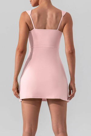 Square Neck Sleeveless Slit Mini Active Dress - StyleLure