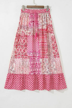 Printed Tassel Drawstring High Waist Maxi Skirt - StyleLure