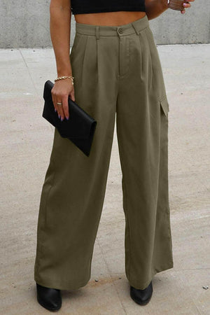 Ruched Wide Leg Pants with Pockets - StyleLure