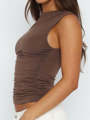 Ruched Round Neck Tank - StyleLure
